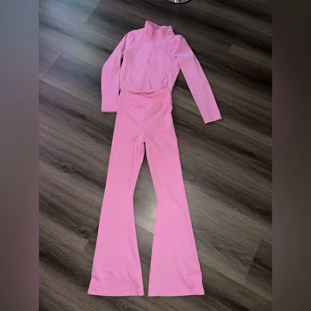 Pink athletic wear set Fitted Active Yoga Lightweight Top Zip Up Workout Jacket